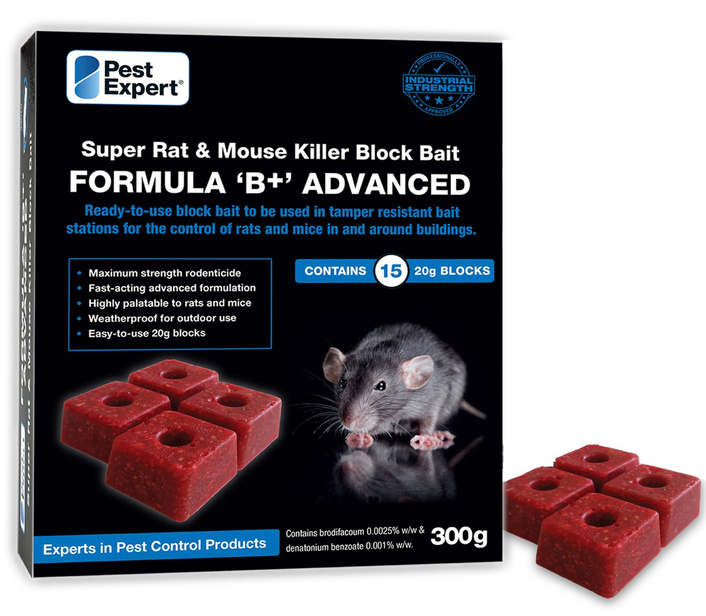 Rat Poison Bait Blocks (300g) from Pest Expert (Professional Strength)