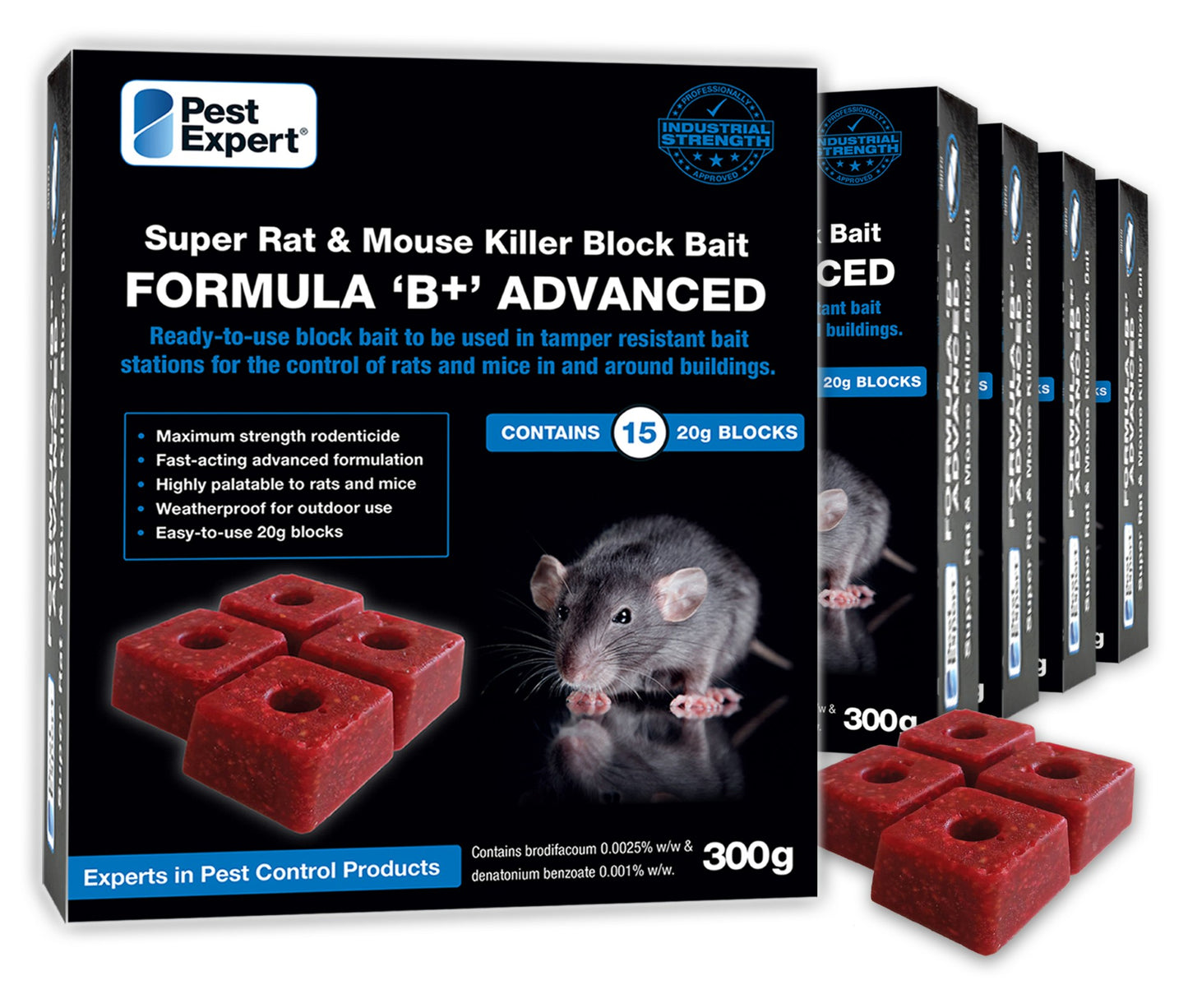 Rat Poison Bait Blocks 1.5kg from Pest Expert (Professional Strength - 5 x 300g)