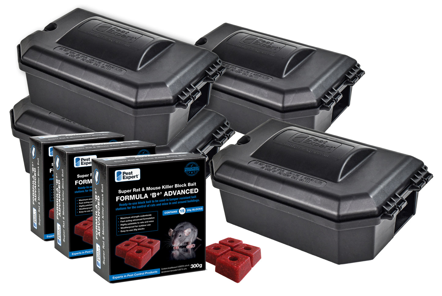 Rat Bait Blocks Kit 2 (contains 3kg Bait Blocks & 4 Bait Boxes)